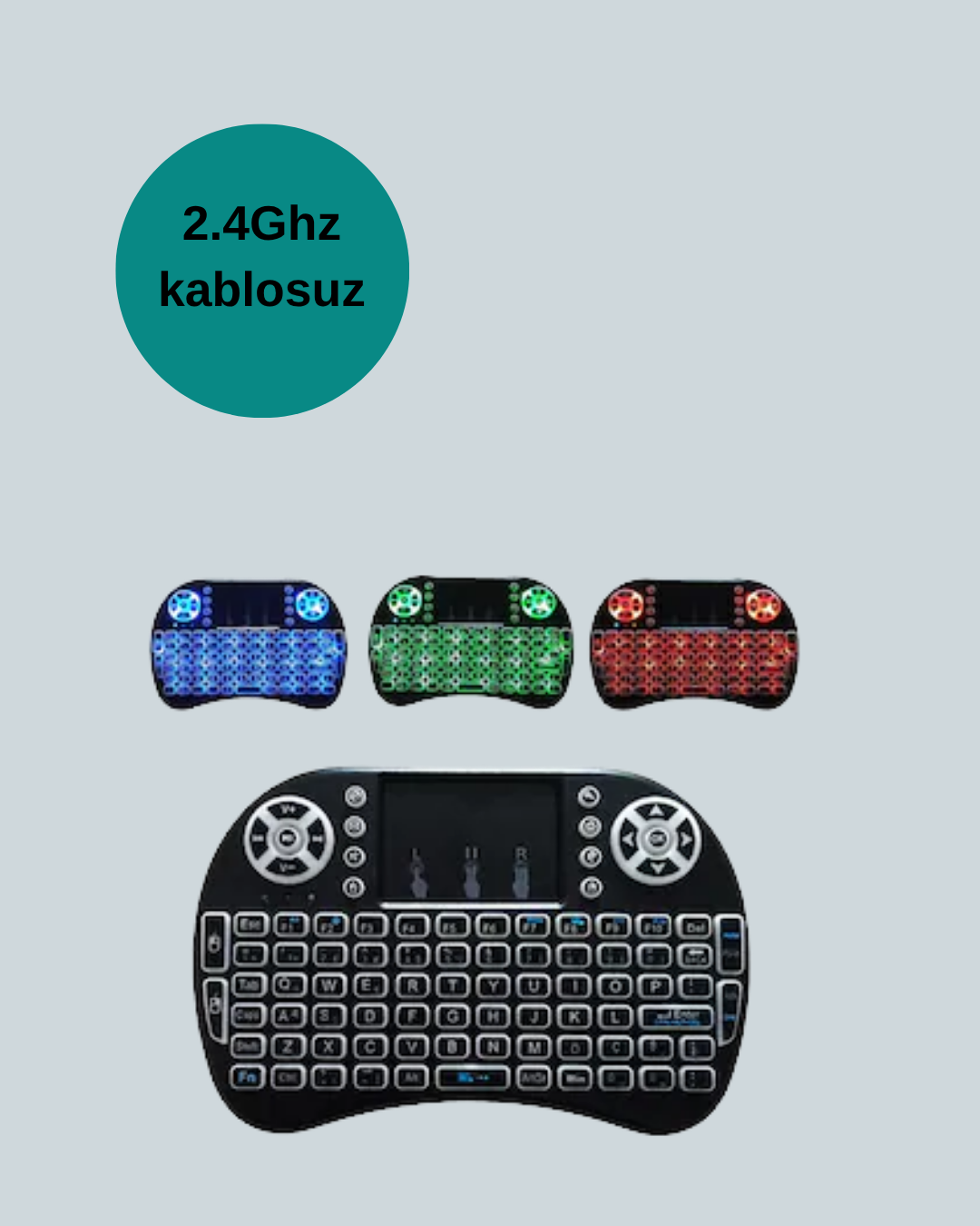 1211250_9-34.png Işıklı Kablosuz Mini Klavye – 2.4 GHz, Dokunmatik Mouse Özellikli - Görsel 4