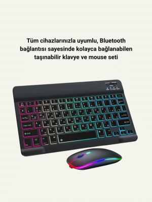 RGB Aydınlatmalı Şarjlı Kablosuz Klavye ve Mouse Seti – Modern ve Kompakt Tasarım