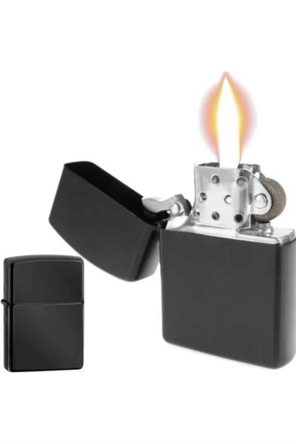 Compressed by jpeg-recompress Çakmak Parlak Siyah Zippo Benzinli Çakmak Cep Boy Doldurulabilir - Görsel 5