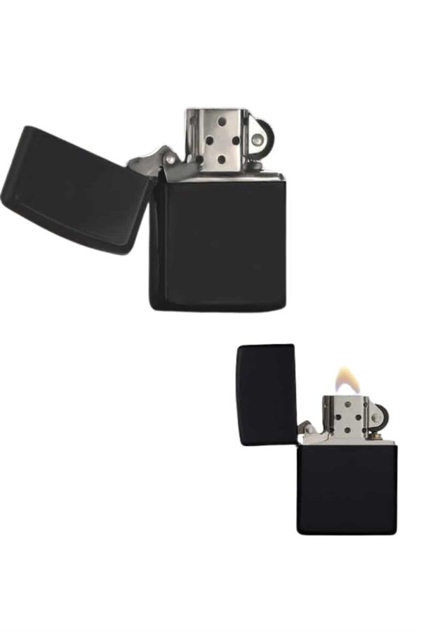 Compressed by jpeg-recompress Çakmak Parlak Siyah Zippo Benzinli Çakmak Cep Boy Doldurulabilir - Görsel 1