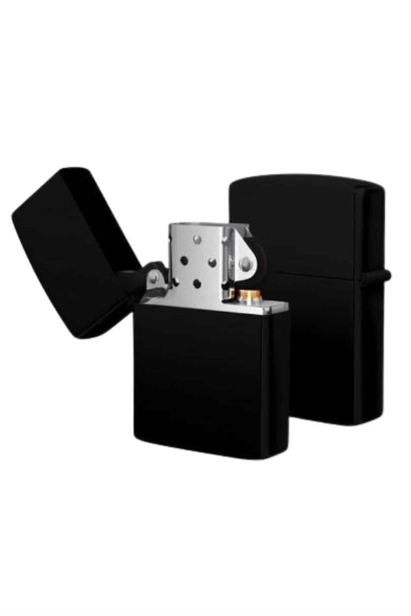 Compressed by jpeg-recompress Çakmak Parlak Siyah Zippo Benzinli Çakmak Cep Boy Doldurulabilir - Görsel 4