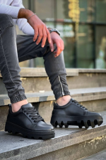 Kb-056 Kuback Siyah Cilt Siyah Yüksek Taban Günlük Spor Ayakkabı (Numara: 41)