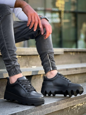 Kb-056 Kuback Siyah Cilt Siyah Yüksek Taban Günlük Spor Ayakkabı (Numara: 41)