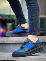 Kb-X8 Kuback Siyah Cilt Mavi Süet Detaylı Siyah Yüksek Taban Günlük Spor Ayakkabı (Numara: 43) - Görsel 3