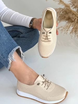 Tone Bej Cilt Bağcıklı Spor Ayakkabı (Numara: 37)