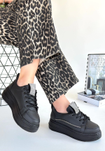 Leope Siyah Cilt Bağcıklı Spor Ayakkabı (Numara: 36)