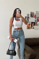 Pencereli Kaşkorse Crop Beyaz (Beden: L) - Görsel 2