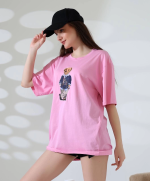 Ayıcıklı Oversize Tişört Pembe (Beden: S) - Görsel 3
