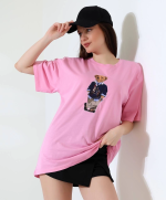 Ayıcıklı Oversize Tişört Pembe (Beden: S)