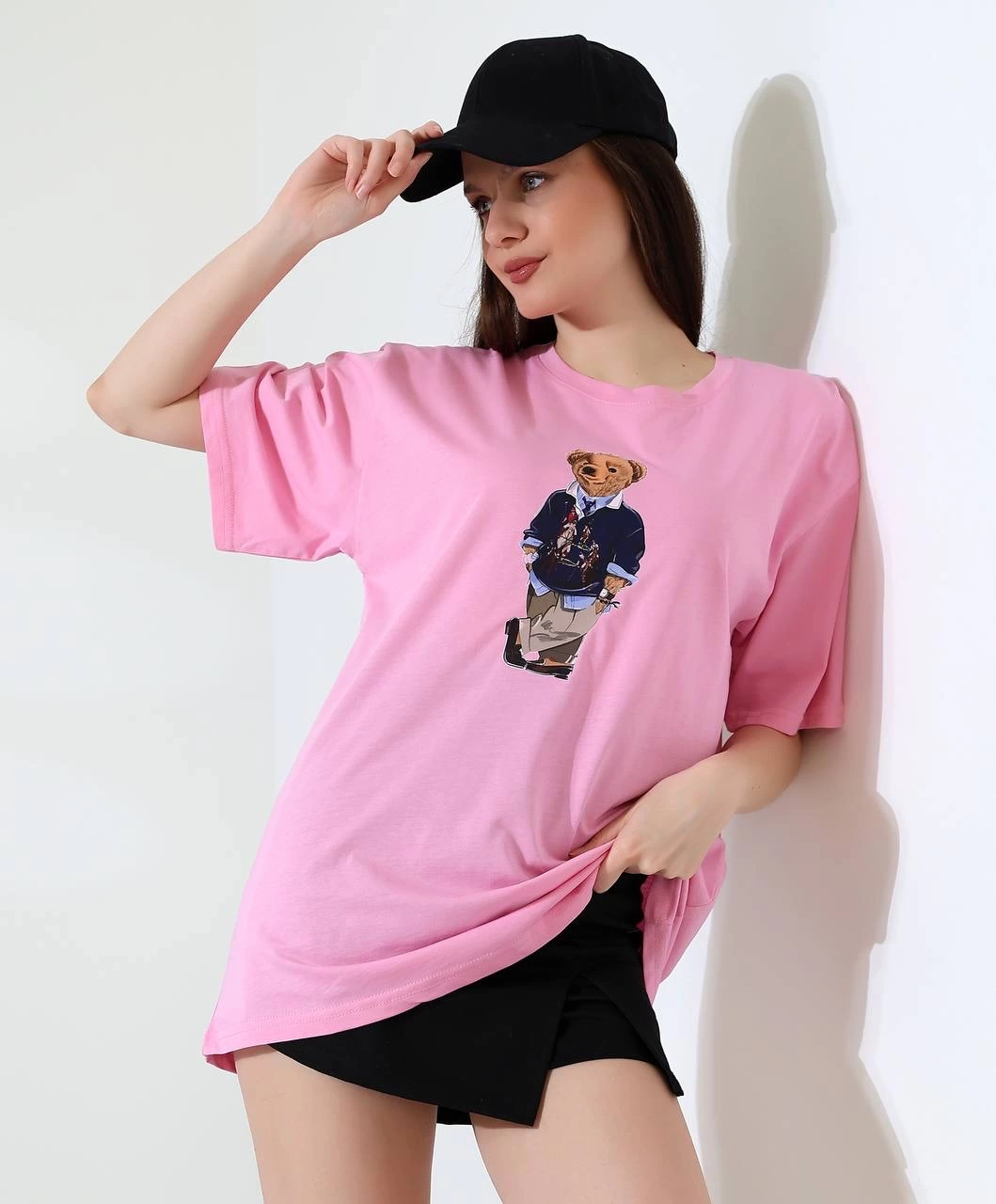 1232980_ayicikli-oversize-tisort-78152618-sw1059sh1280.png Ayıcıklı Oversize Tişört Pembe (Beden: S) - Görsel 1
