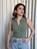Kısa Fermuarlı Crop Haki (Beden: S) - Görsel 3