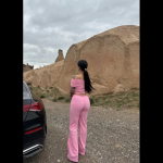 Madonna Yaka Bol Paça Pantolonlu Takım Pembe (Beden: M) - Görsel 2