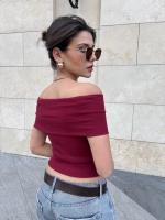 Madonna Yaka Sıfır Kol Bluz Bordo (Beden: M) - Görsel 3