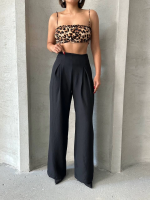 Pileli Keten Pantolon S255046 Siyah (Beden: S) - Görsel 7