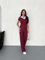 Ottoman Kumaş Beyaz Gömlek Yaka Takım S4142 Bordo (Beden: S)