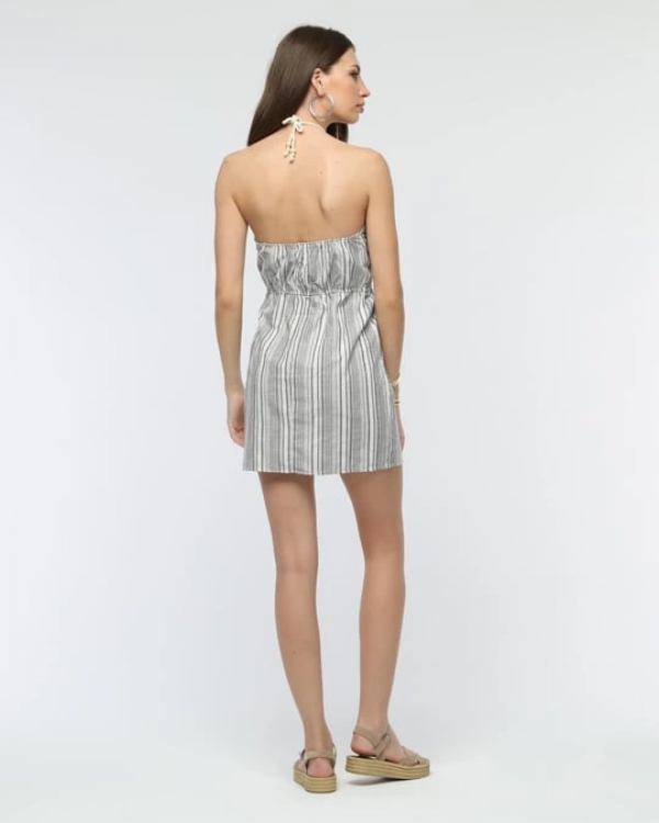 1233495_kusakli-cizgili-mini-keten-elbise-29994850-sw540sh675.png Kuşaklı Çizgili Mini Keten Elbise Gri (Beden: L) - Görsel 3
