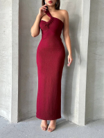 Krinkıl Tek Omuz Uzun Elbise Bordo S25455 (Beden: M) - Görsel 4