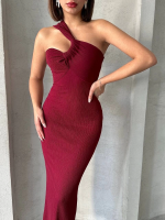 Krinkıl Tek Omuz Uzun Elbise Bordo S25455 (Beden: L) - Görsel 8