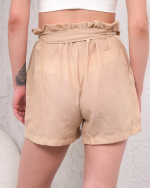 Kuşaklı Keten Şort Bej S255265 (Beden: M) - Görsel 3