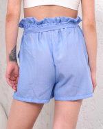 Kuşaklı Keten Şort Mavi S255265 (Beden: L) - Görsel 3