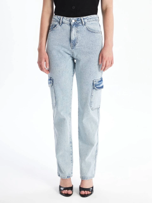 Kargo Cep Kar Yıkama Jeans Pantolon Mavi (Beden: 34)