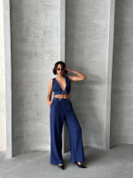 Crop Pantolon Keten Takım S255012 Lacivert (Beden: L) - Görsel 4