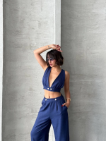 Crop Pantolon Keten Takım S255012 Lacivert (Beden: L) - Görsel 6
