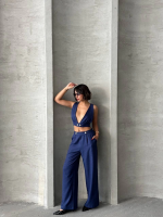 Crop Pantolon Keten Takım S255012 Lacivert (Beden: Xl) - Görsel 2