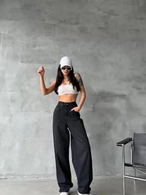 Arkadan Tokalı Jeans Pantolon Siyah (Beden: 36)