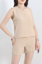 Şortlu Ayrobin Takım Bej (Beden: L) - Görsel 2