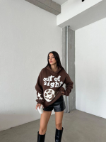3 İplik Şardonlu Oversize Out Of Baskılı Sweat Kahve (Beden: M)