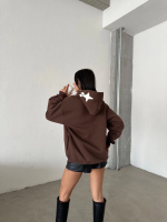 3 İplik Şardonlu Oversize Out Of Baskılı Sweat Kahve (Beden: L) - Görsel 4