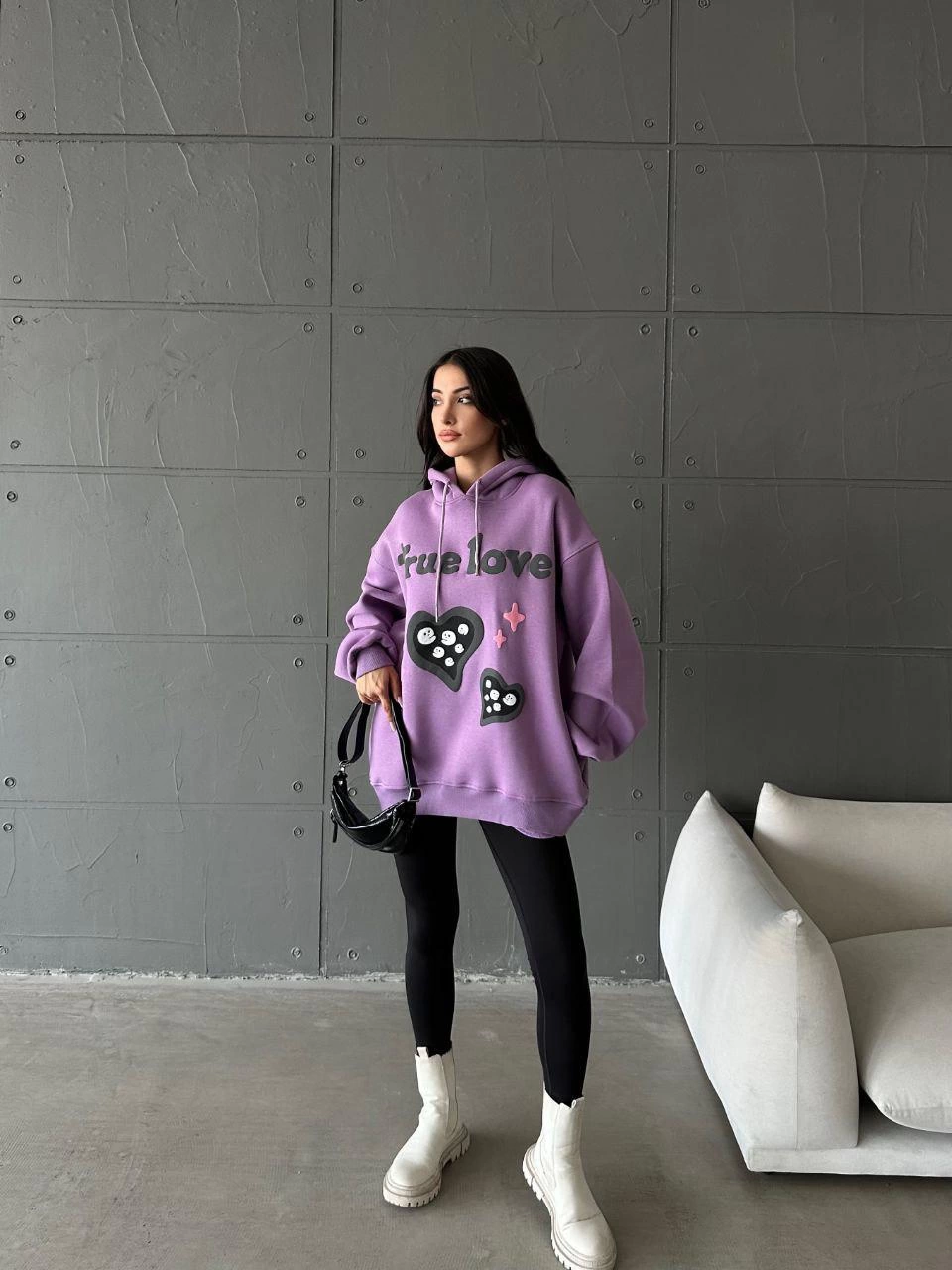 1233735_68558194ec859-31634471-sw960sh1280.png 3 İplik Şardonlu Oversize True Baskılı Sweat Mor (Beden: S) - Görsel 1