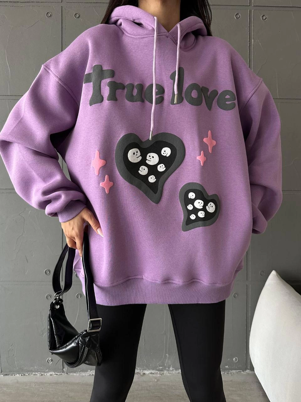 1233735_685581950190d-86627063-sw960sh1280.png 3 İplik Şardonlu Oversize True Baskılı Sweat Mor (Beden: S) - Görsel 3
