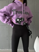 3 İplik Şardonlu Oversize True Baskılı Sweat Mor (Beden: M) - Görsel 2
