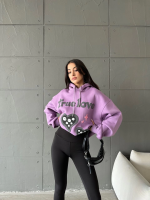 3 İplik Şardonlu Oversize True Baskılı Sweat Mor (Beden: M) - Görsel 4