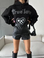3 İplik Şardonlu Oversize True Baskılı Sweat Siyah (Beden: S) - Görsel 4