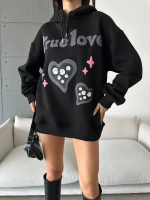 3 İplik Şardonlu Oversize True Baskılı Sweat Siyah (Beden: S)