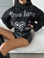 3 İplik Şardonlu Oversize True Baskılı Sweat Siyah (Beden: S) - Görsel 2