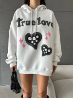3 İplik Şardonlu Oversize True Baskılı Sweat Beyaz (Beden: S) - Görsel 4