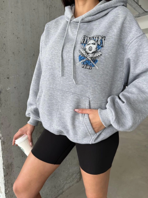 3 İplik Şardonlu Oversize Kafa Baskılı Sweat Gri (Beden: S)