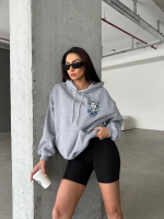 3 İplik Şardonlu Oversize Kafa Baskılı Sweat Gri (Beden: L) - Görsel 2