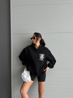 3 İplik Şardonlu Oversize Kafa Baskılı Sweat Siyah (Beden: S) - Görsel 2