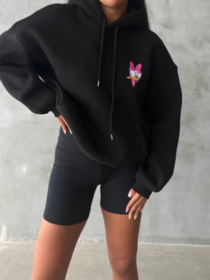 3 İplik Şardonlu Oversize Compact Ördek Baskılı Sweat Siyah (Beden: S)
