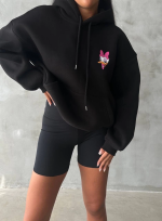 3 İplik Şardonlu Oversize Compact Ördek Baskılı Sweat Siyah (Beden: M)