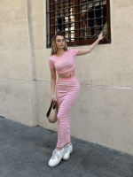 Çizgili Etekli Takım Pembe S3609 (Beden: S) - Görsel 7