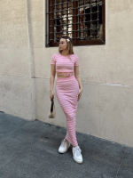 Çizgili Etekli Takım Pembe S3609 (Beden: S) - Görsel 2