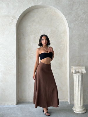 Uzun Astarlı Etek S255043 Kahve (Beden: Xl)