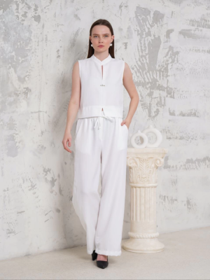 Broşlu Yelek Pantolon Takım Beyaz S255821 (Beden: M)