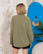 Relax Fit Keten Gömlek Haki S255349 (Beden: M) - Görsel 3